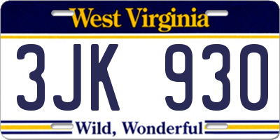WV license plate 3JK930