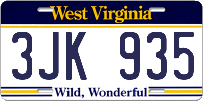 WV license plate 3JK935