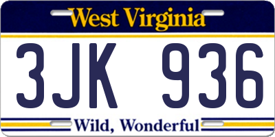 WV license plate 3JK936