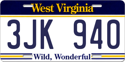 WV license plate 3JK940