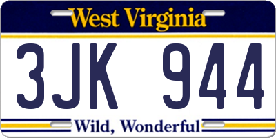 WV license plate 3JK944