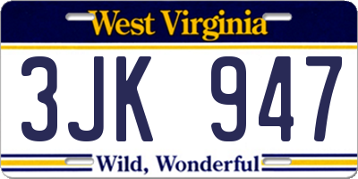 WV license plate 3JK947