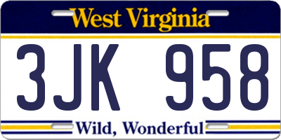 WV license plate 3JK958