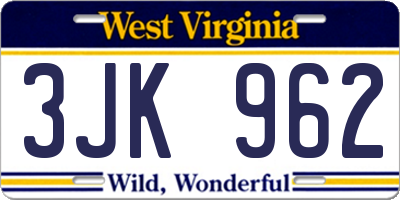 WV license plate 3JK962