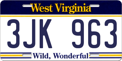 WV license plate 3JK963