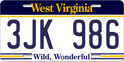 WV license plate 3JK986