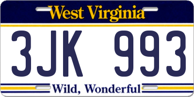 WV license plate 3JK993