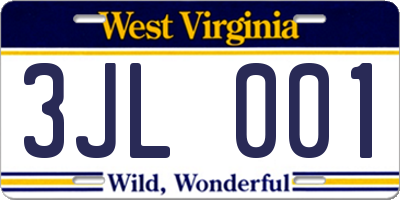 WV license plate 3JL001