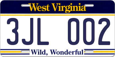 WV license plate 3JL002