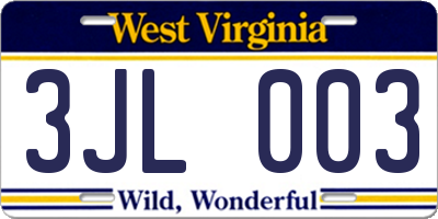 WV license plate 3JL003