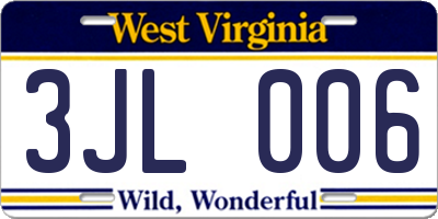 WV license plate 3JL006