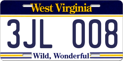 WV license plate 3JL008
