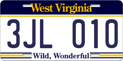 WV license plate 3JL010