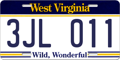 WV license plate 3JL011