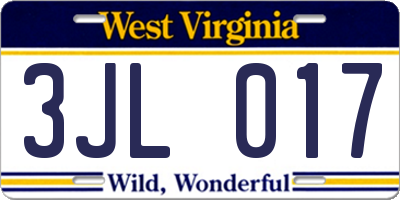 WV license plate 3JL017