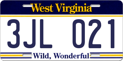 WV license plate 3JL021