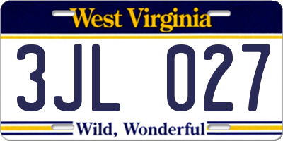 WV license plate 3JL027