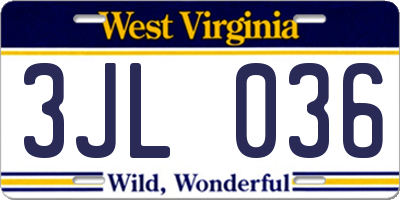 WV license plate 3JL036