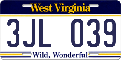WV license plate 3JL039