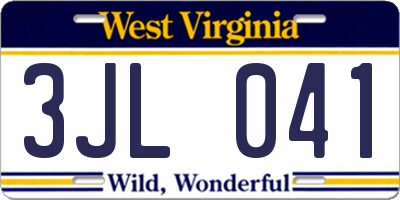 WV license plate 3JL041
