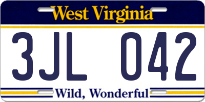 WV license plate 3JL042