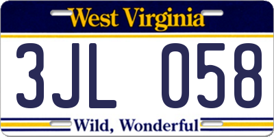 WV license plate 3JL058