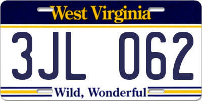 WV license plate 3JL062