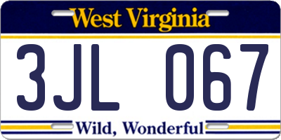 WV license plate 3JL067