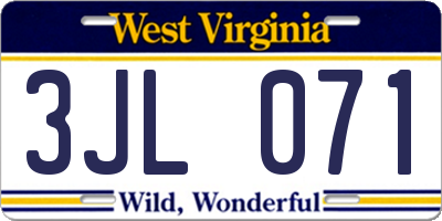 WV license plate 3JL071