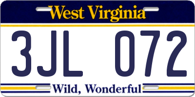 WV license plate 3JL072