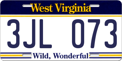 WV license plate 3JL073