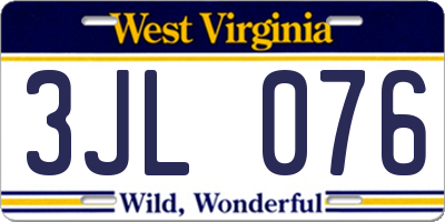 WV license plate 3JL076