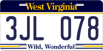 WV license plate 3JL078