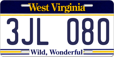 WV license plate 3JL080