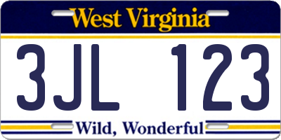 WV license plate 3JL123