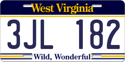 WV license plate 3JL182