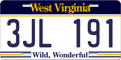 WV license plate 3JL191