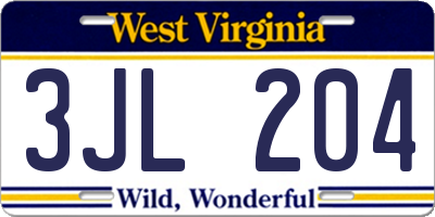 WV license plate 3JL204