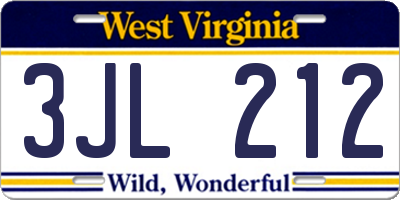 WV license plate 3JL212
