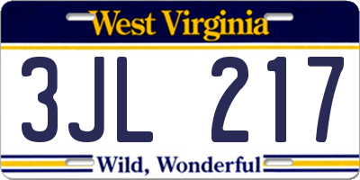 WV license plate 3JL217