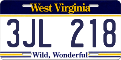 WV license plate 3JL218