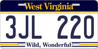 WV license plate 3JL220