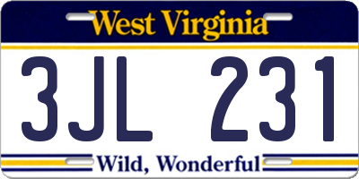 WV license plate 3JL231