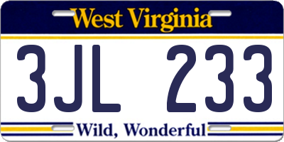 WV license plate 3JL233