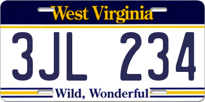 WV license plate 3JL234