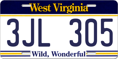 WV license plate 3JL305
