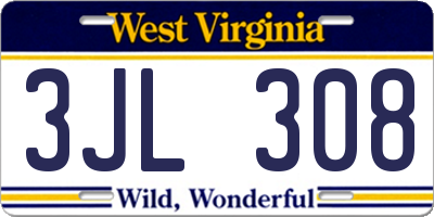 WV license plate 3JL308