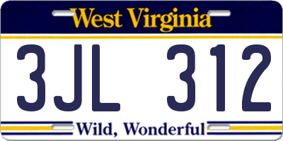 WV license plate 3JL312