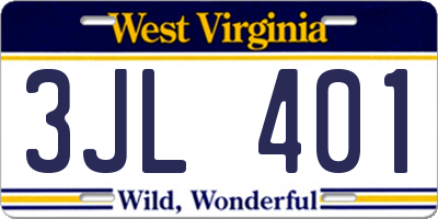 WV license plate 3JL401