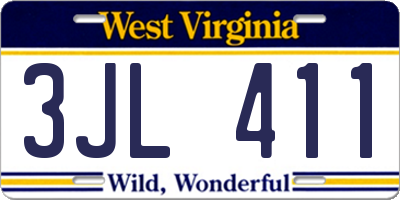 WV license plate 3JL411
